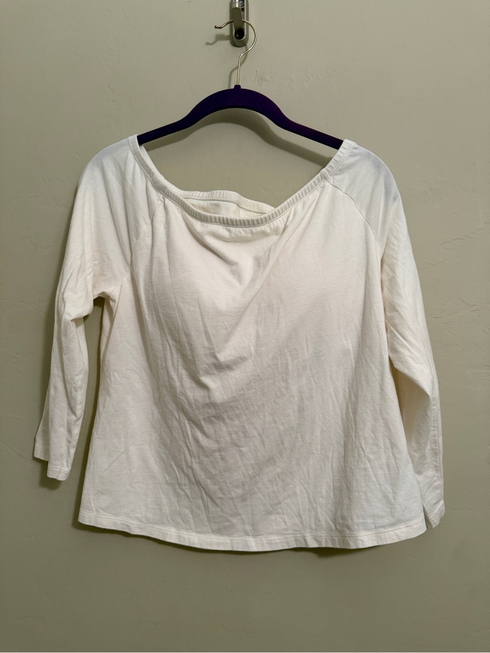 Soft Surroundings White Built-In Bra Top Women’s Large 3/4 Sleeve Shelf Bra Tee